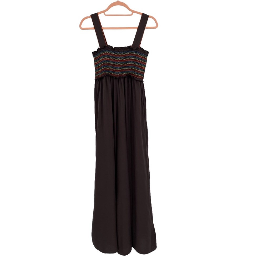 NATURAL LIFE Black Jumpsuit with Multicolor Smocked Bodice